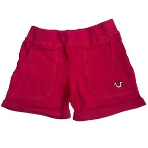 NWT True Religion Soft Knit 100% Cotton Fuchsia Pink Elasticized Waist Shorts